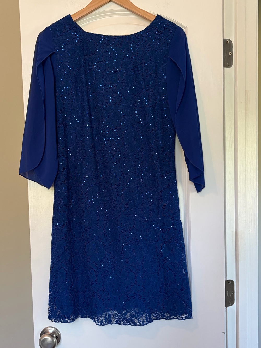 Elegant Royal Blue Sequin Lace Dress for Women- Size Small